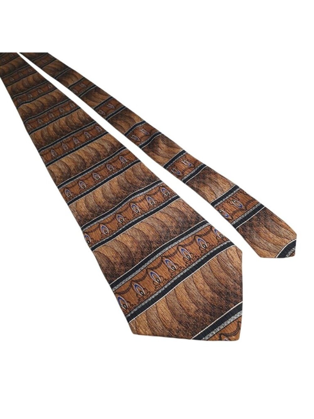Picone Mens Tie All Silk Brown Tan Blue Necktie Vintage Office Work Dad Gift